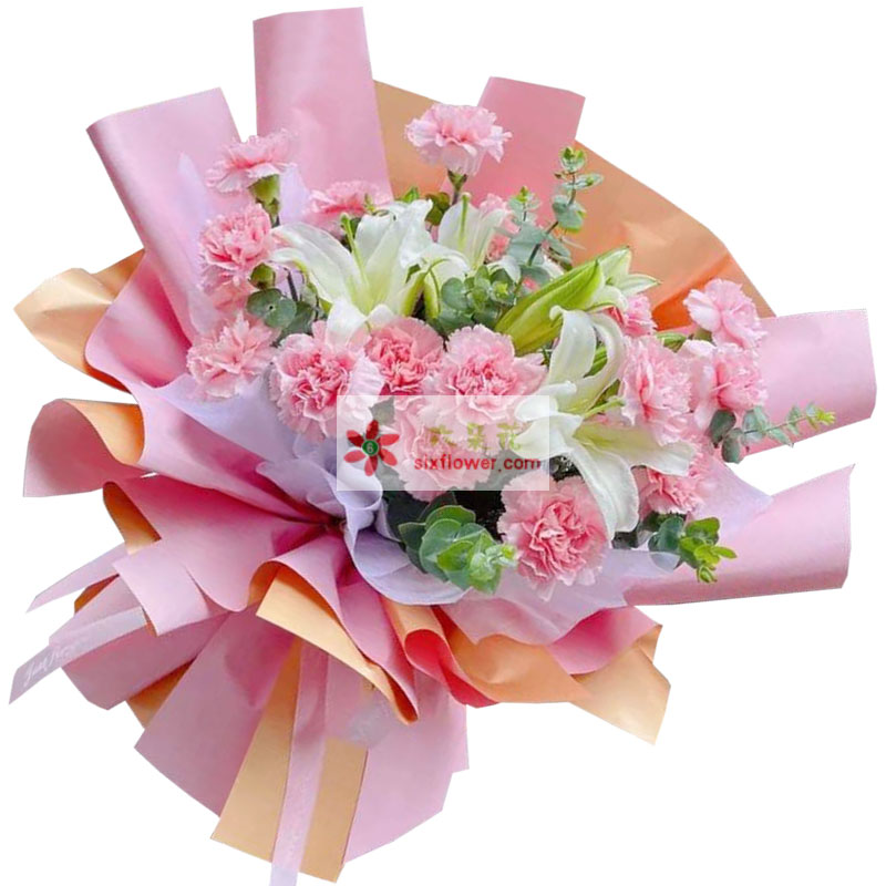 18朵粉色康乃馨百合，最诚挚的祝福