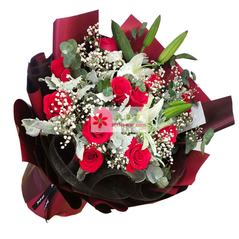11朵红玫瑰2支白色多头百合，对你爱的誓言