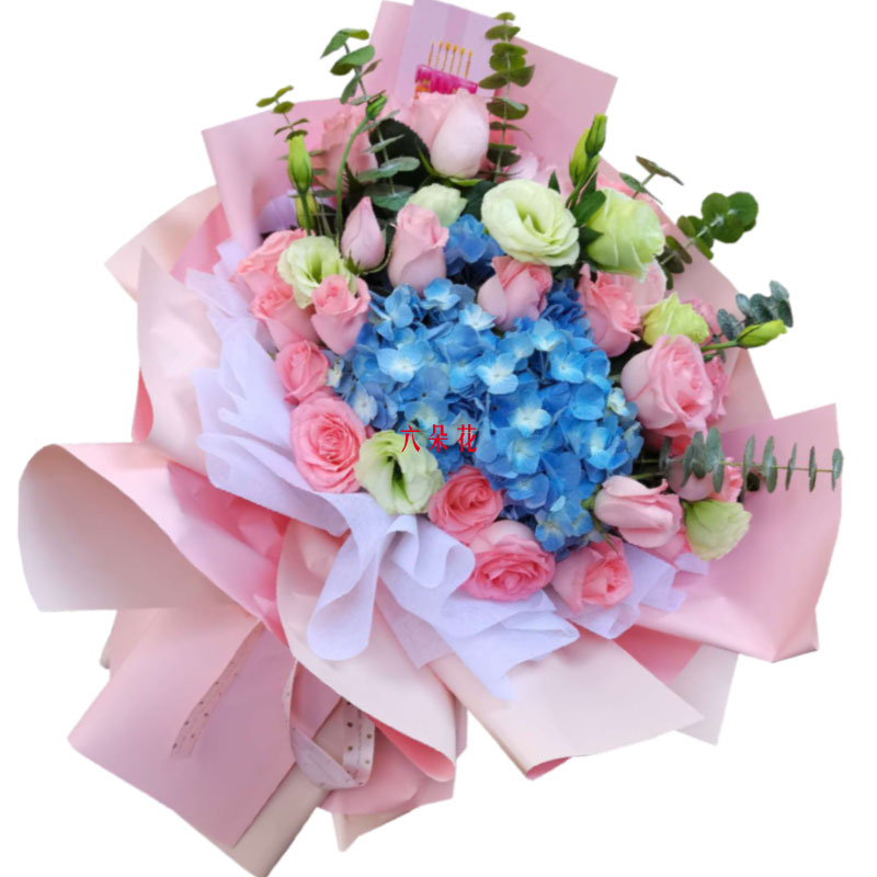 21朵戴安娜粉玫瑰绣球花，幸福精彩的人生