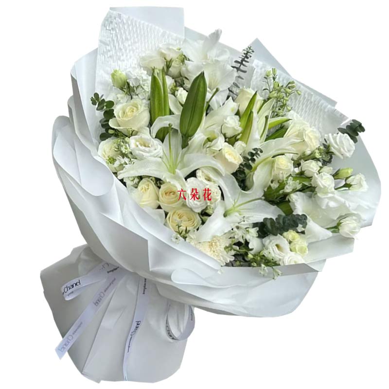 11朵白玫瑰百合菊花,在天堂安息