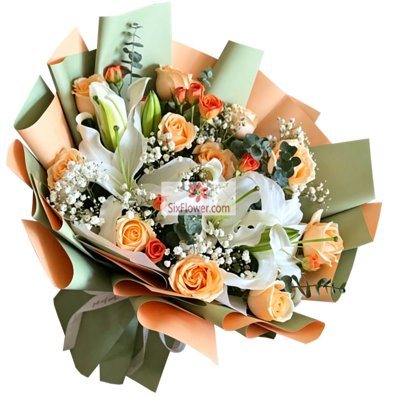 11朵香槟玫瑰2支百合,把爱藏于岁月