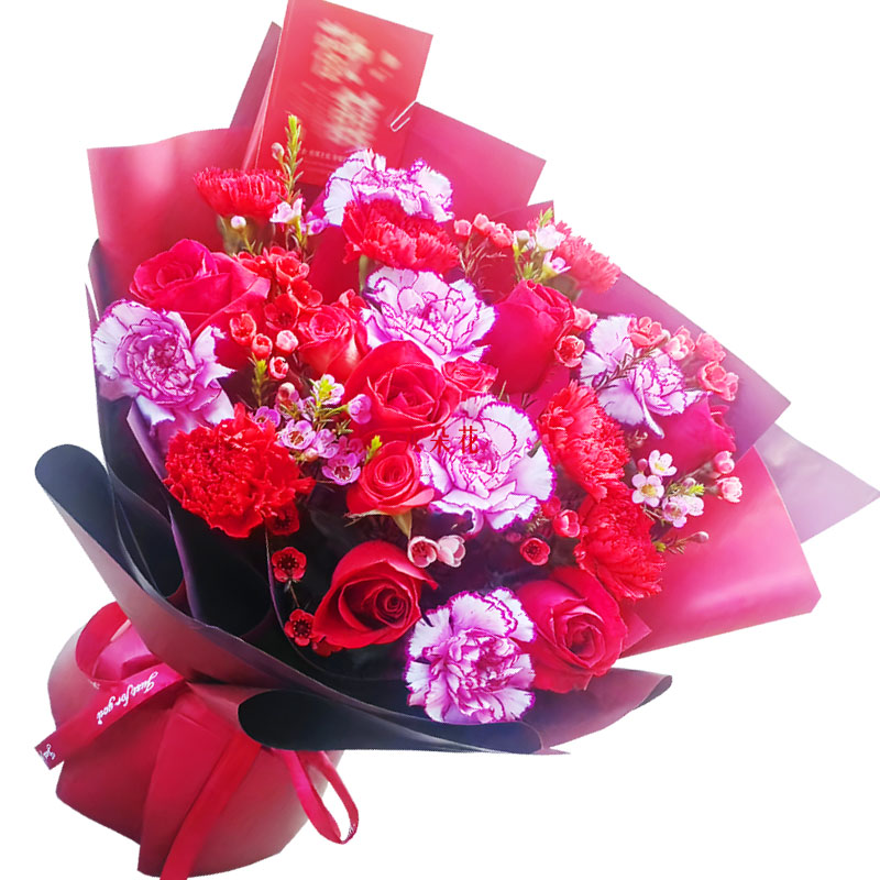 8朵红玫瑰12朵康乃馨,美好生活相随