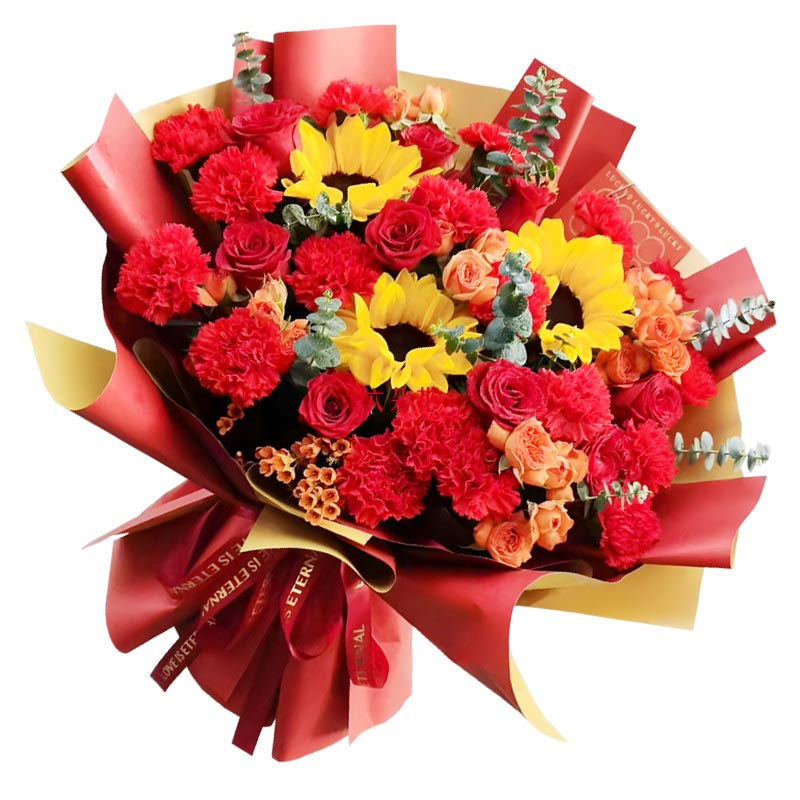 16朵康乃馨红玫瑰3朵向日葵,愿你平安喜乐