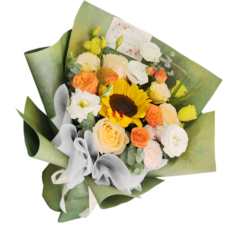 6朵香槟玫瑰1朵向日葵,所愿皆成真