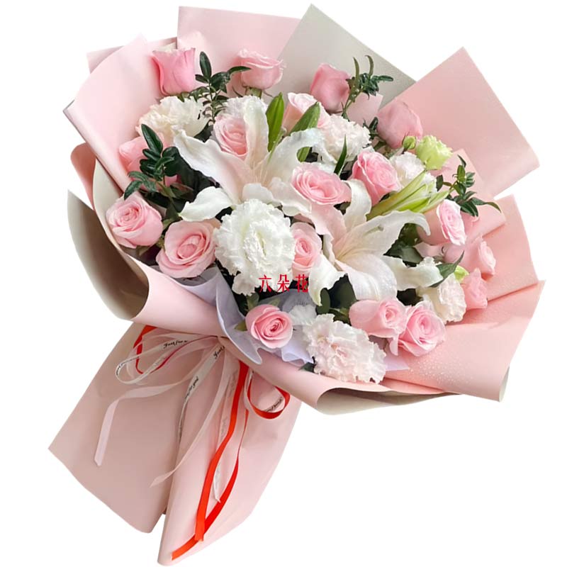 18朵粉玫瑰2支百合,爱意永不褪色