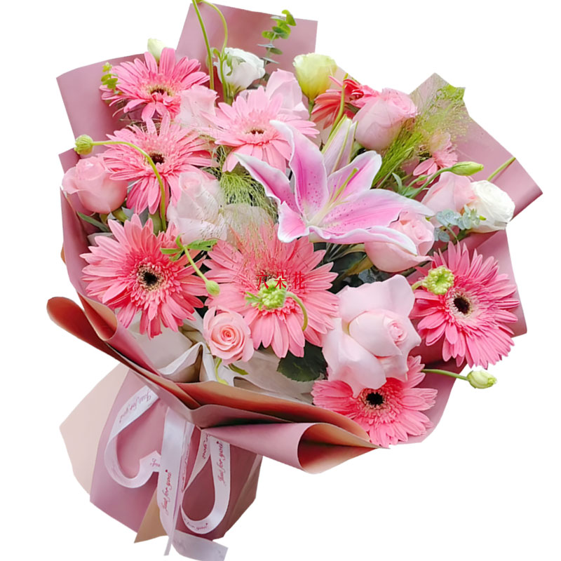 9朵扶郎花9朵粉玫瑰,灵魂亲密相拥