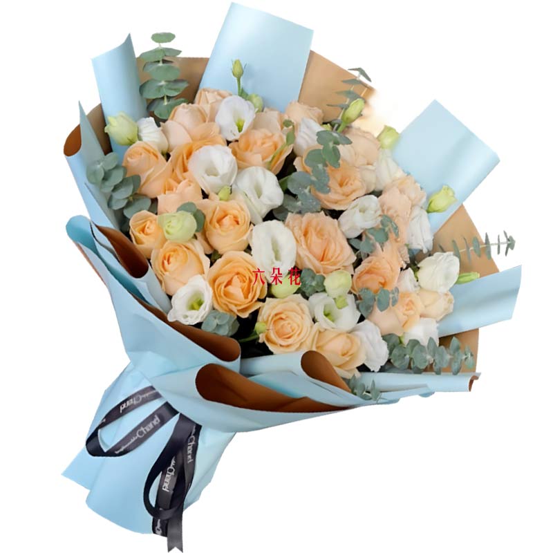 19朵香槟玫瑰桔梗,爱情坚定不移