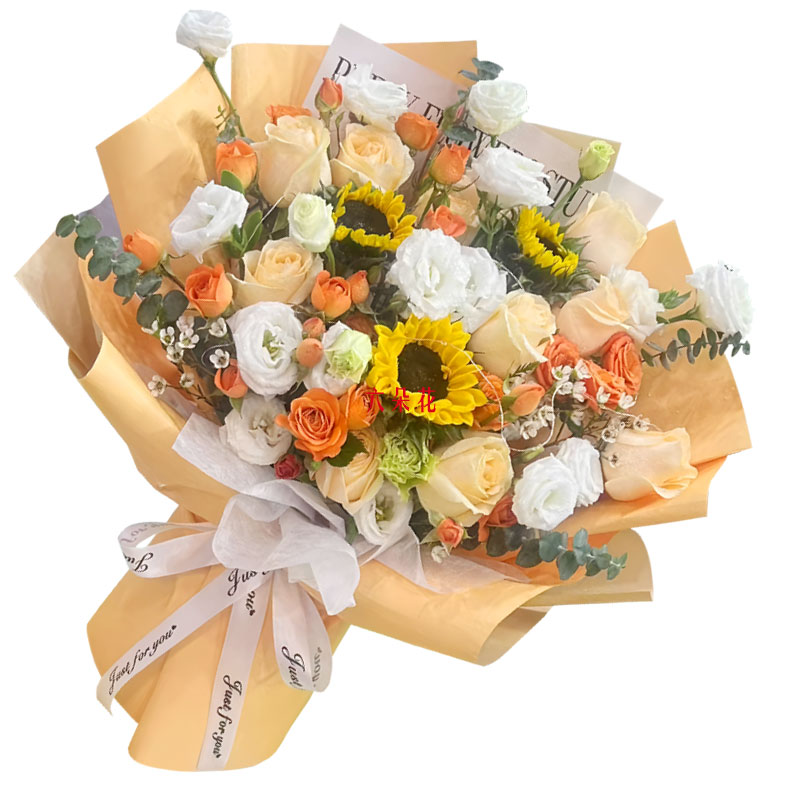 11朵香槟玫瑰3朵向日葵,生活安稳悠长