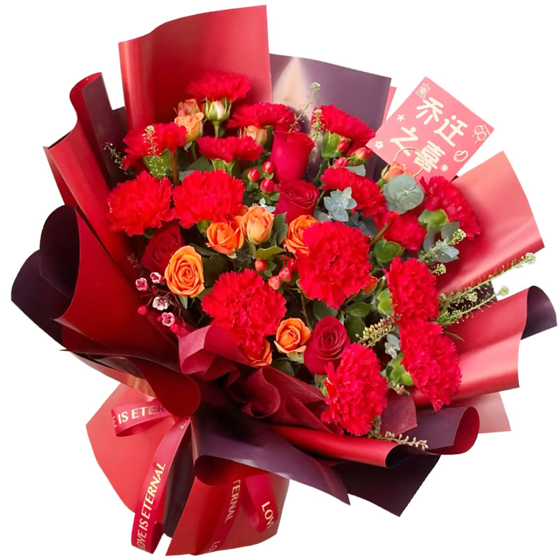 15朵红色康乃馨4朵红玫瑰,未来皆好风景