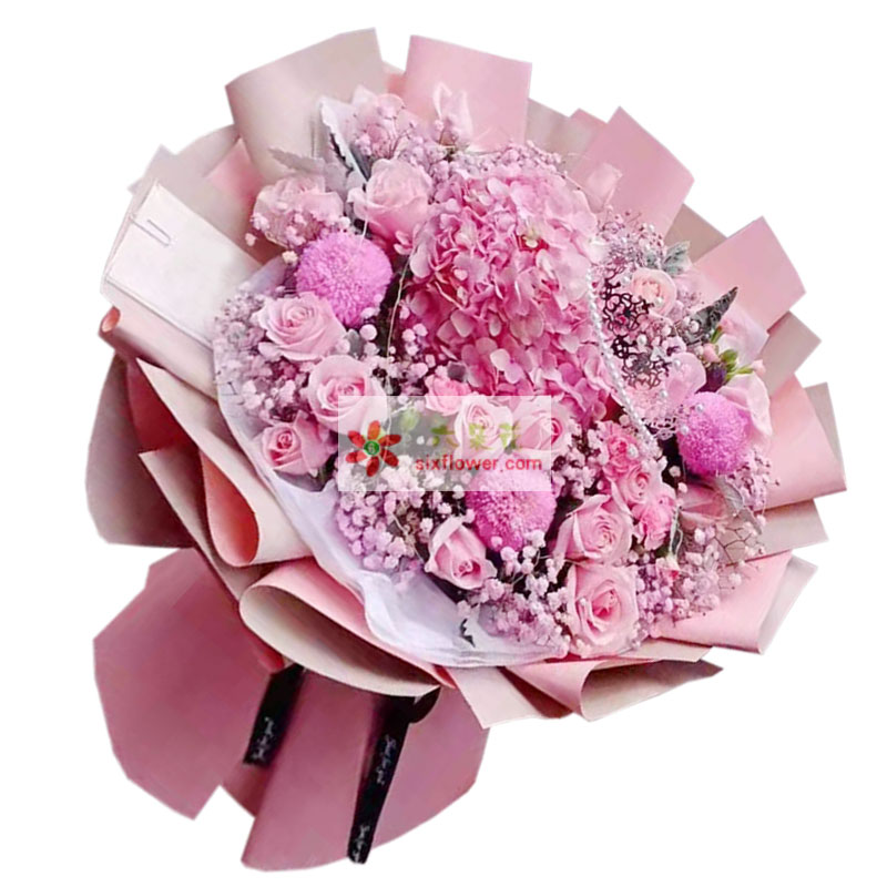18朵戴安娜粉玫瑰绣球花，宝贝你快乐幸福