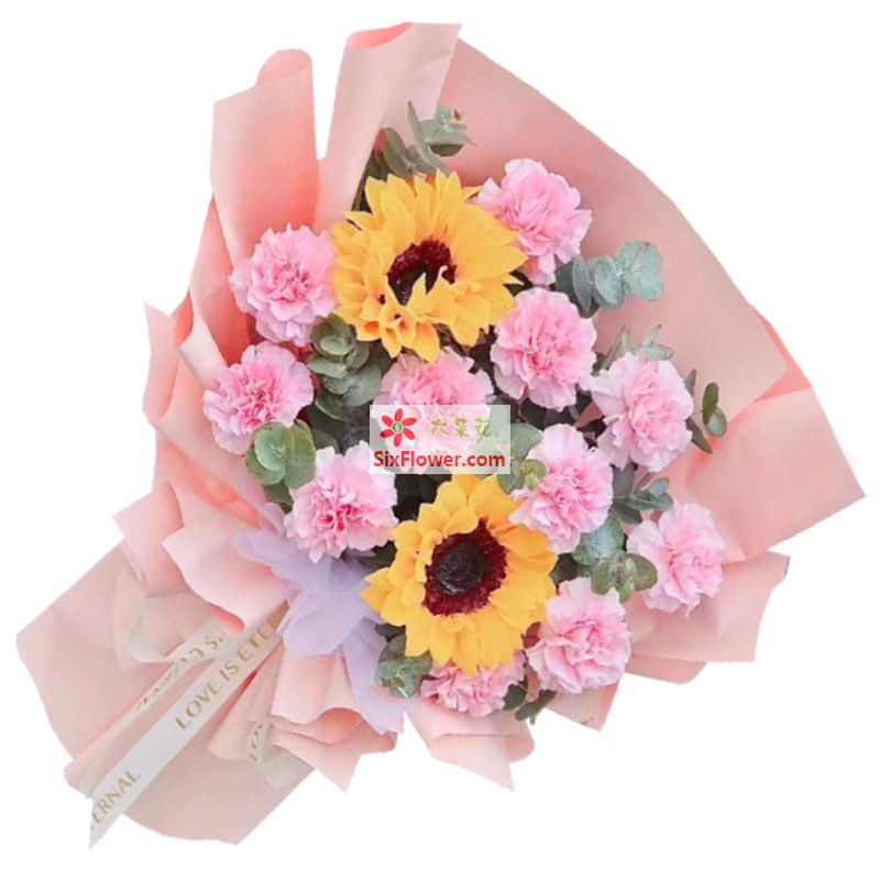 11朵粉色康乃馨向日葵，向亲爱的您致敬