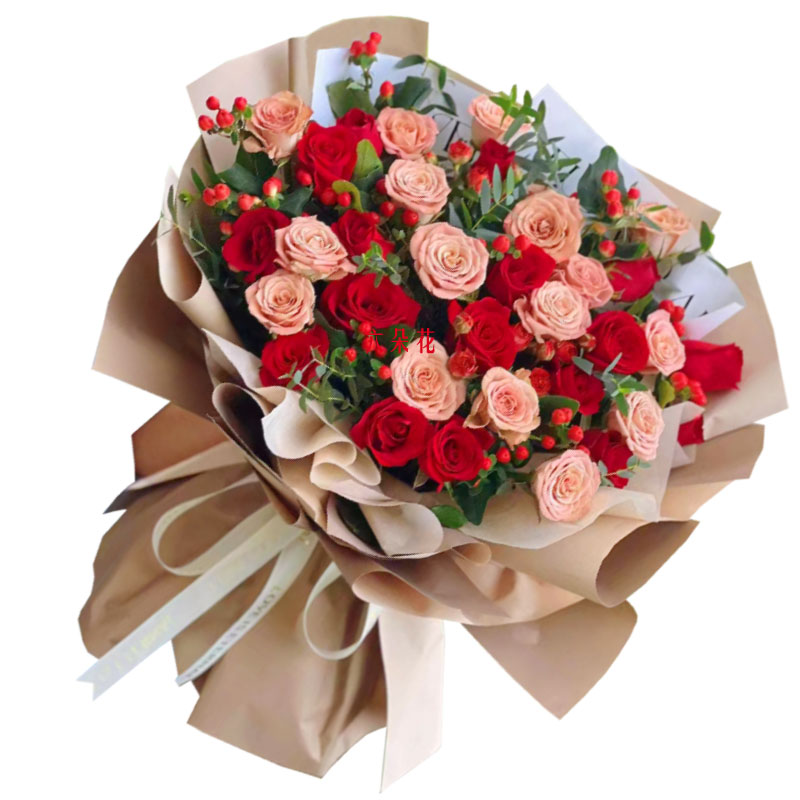 33朵卡布奇洛玫瑰混搭，我对你深深的爱