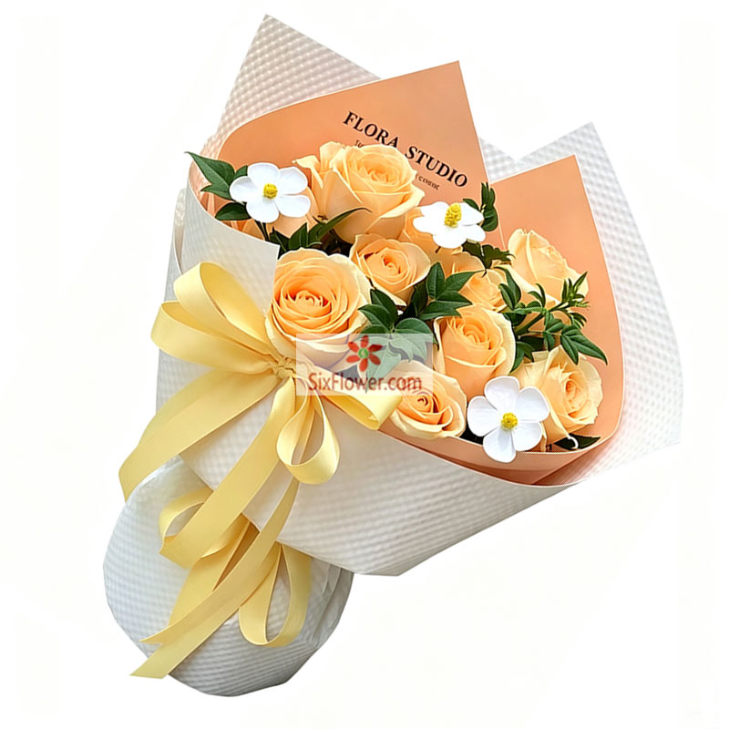 10朵香槟玫瑰3朵塑料仿真花,温柔真诚辽阔